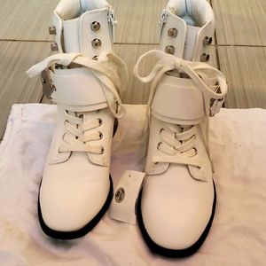 Calvin Klein white buckle lace up booties..new!